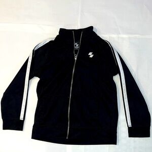 Place Sport Size L 10/12 Kids Athletic Black with White Stripes Zipper Jacket